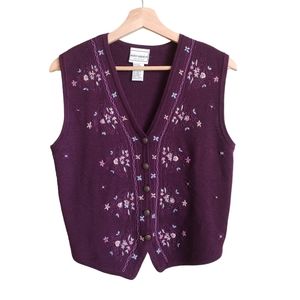 Vintage Y2K Purple Floral Fairycore cottagecore Knit Sweater Vest Size S…